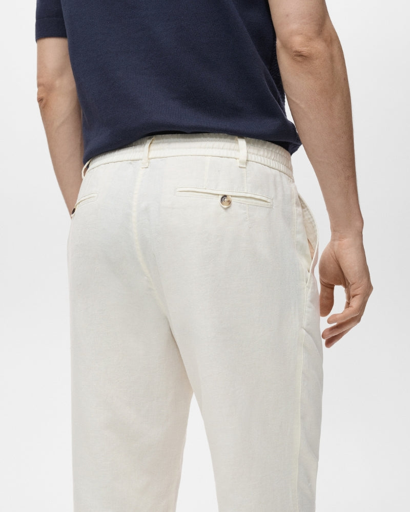 Linen and Cotton Blend Drawstring Pants - Oat