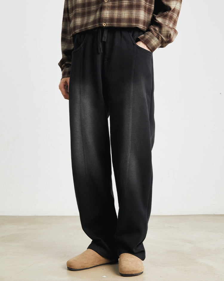 Soft Feel Black Washed Pants with Waistband and Drawstrings