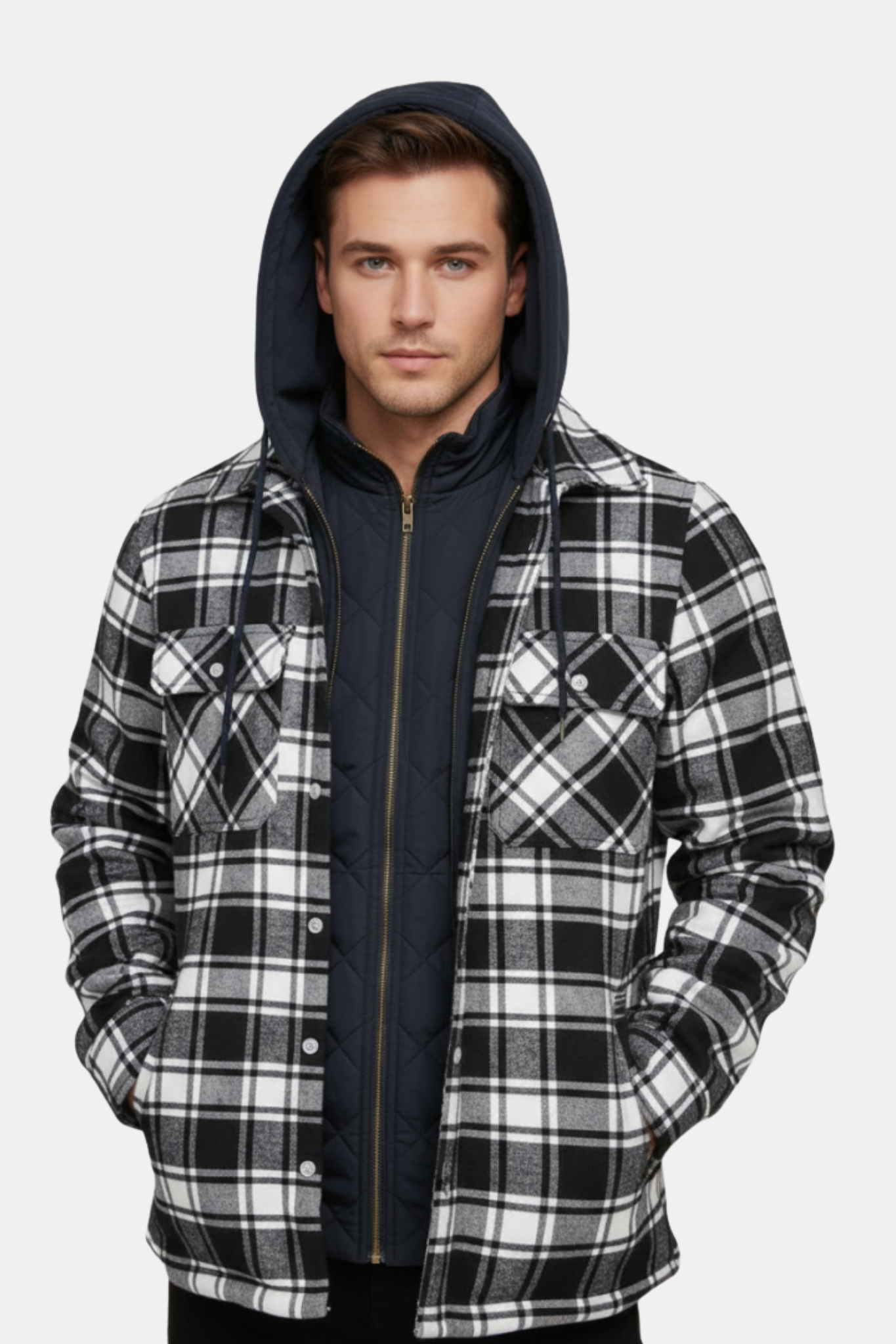 Quilted Hooded Flannel Shirt Jacket
