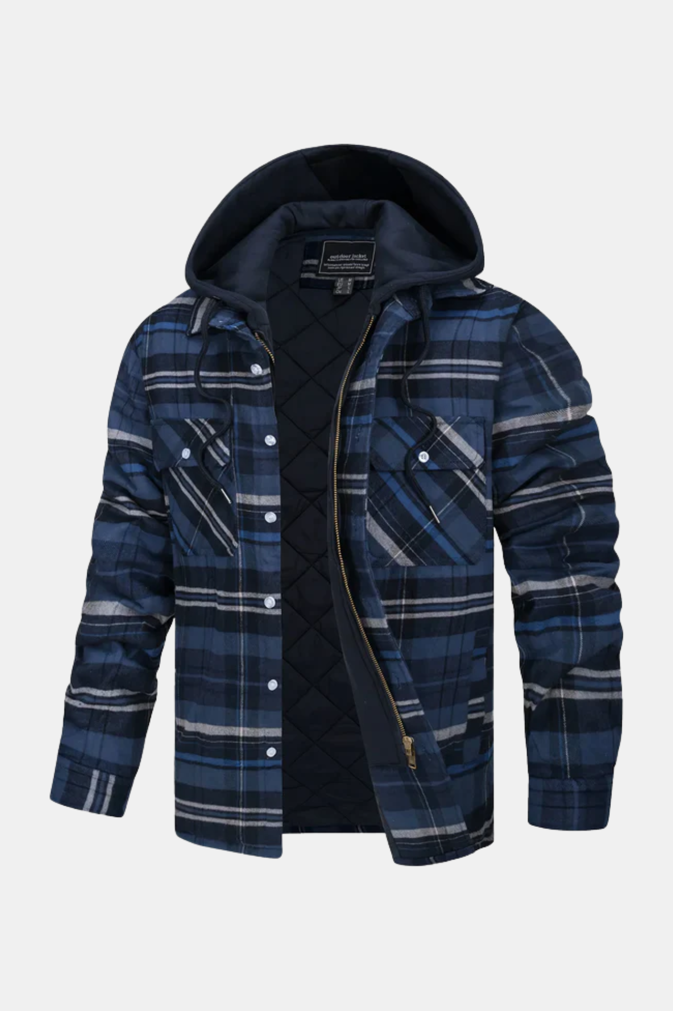 Quilted Hooded Flannel Shirt Jacket