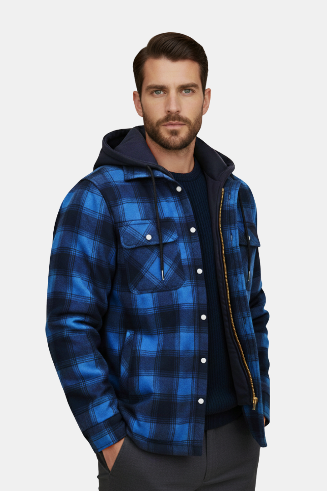 Quilted Hooded Flannel Shirt Jacket