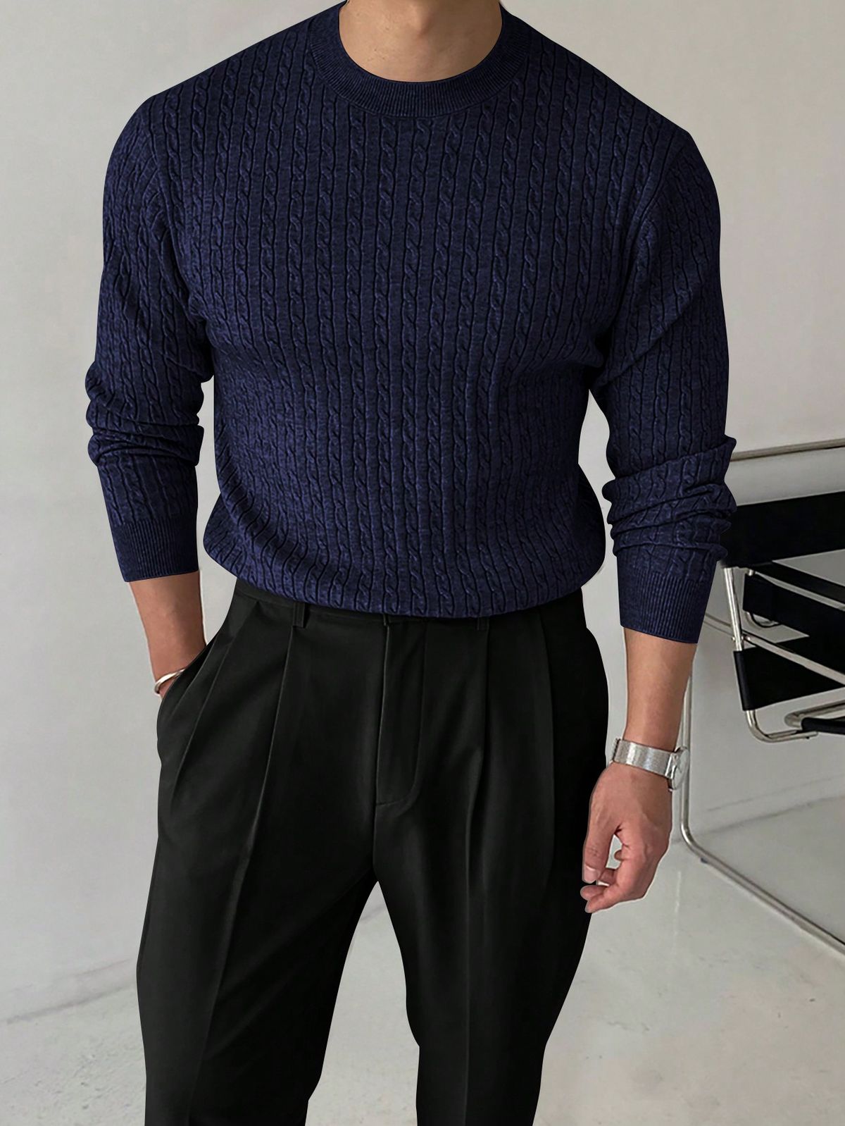 Cable-Knit Crewneck Sweater