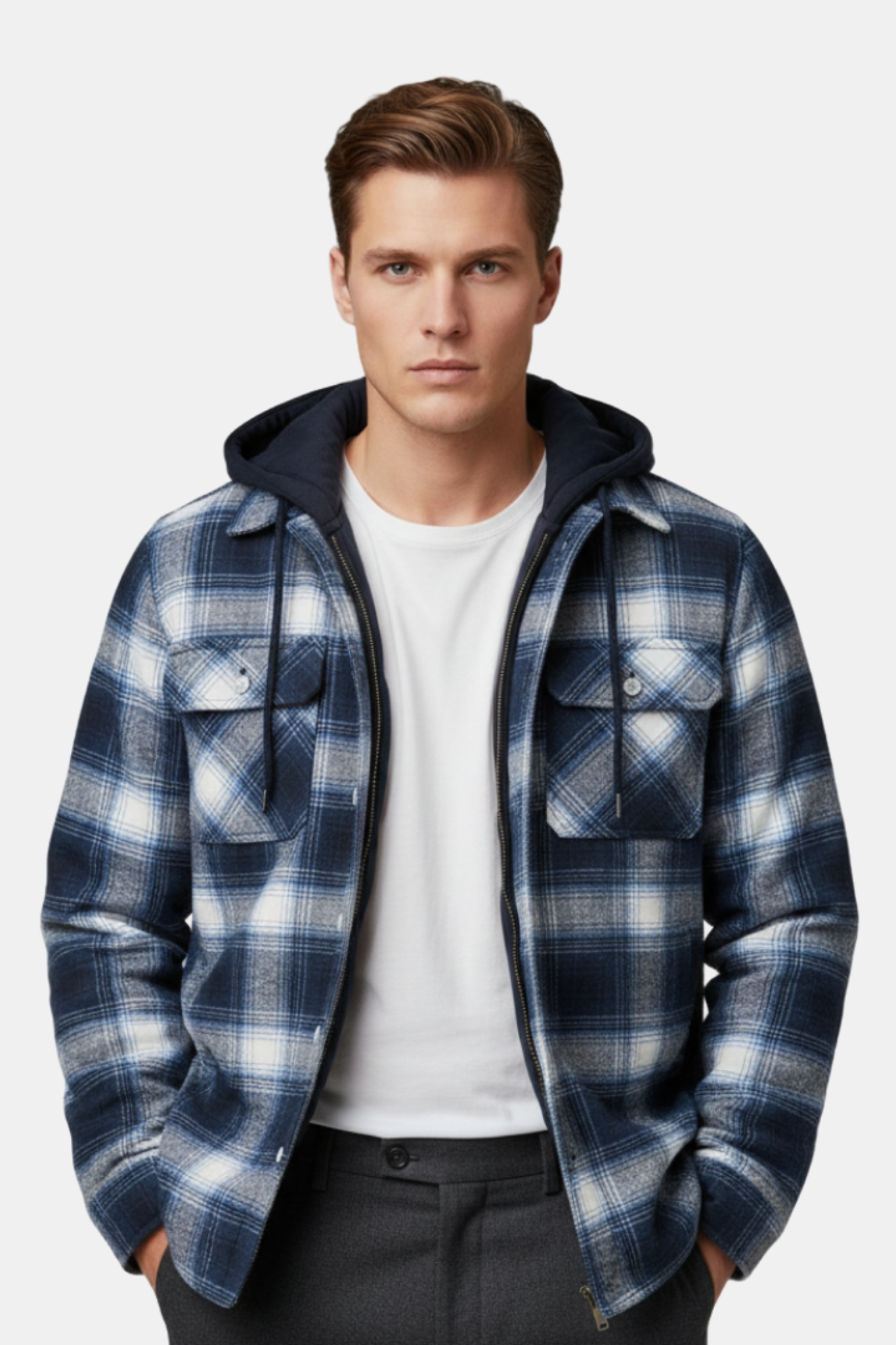Quilted Hooded Flannel Shirt Jacket