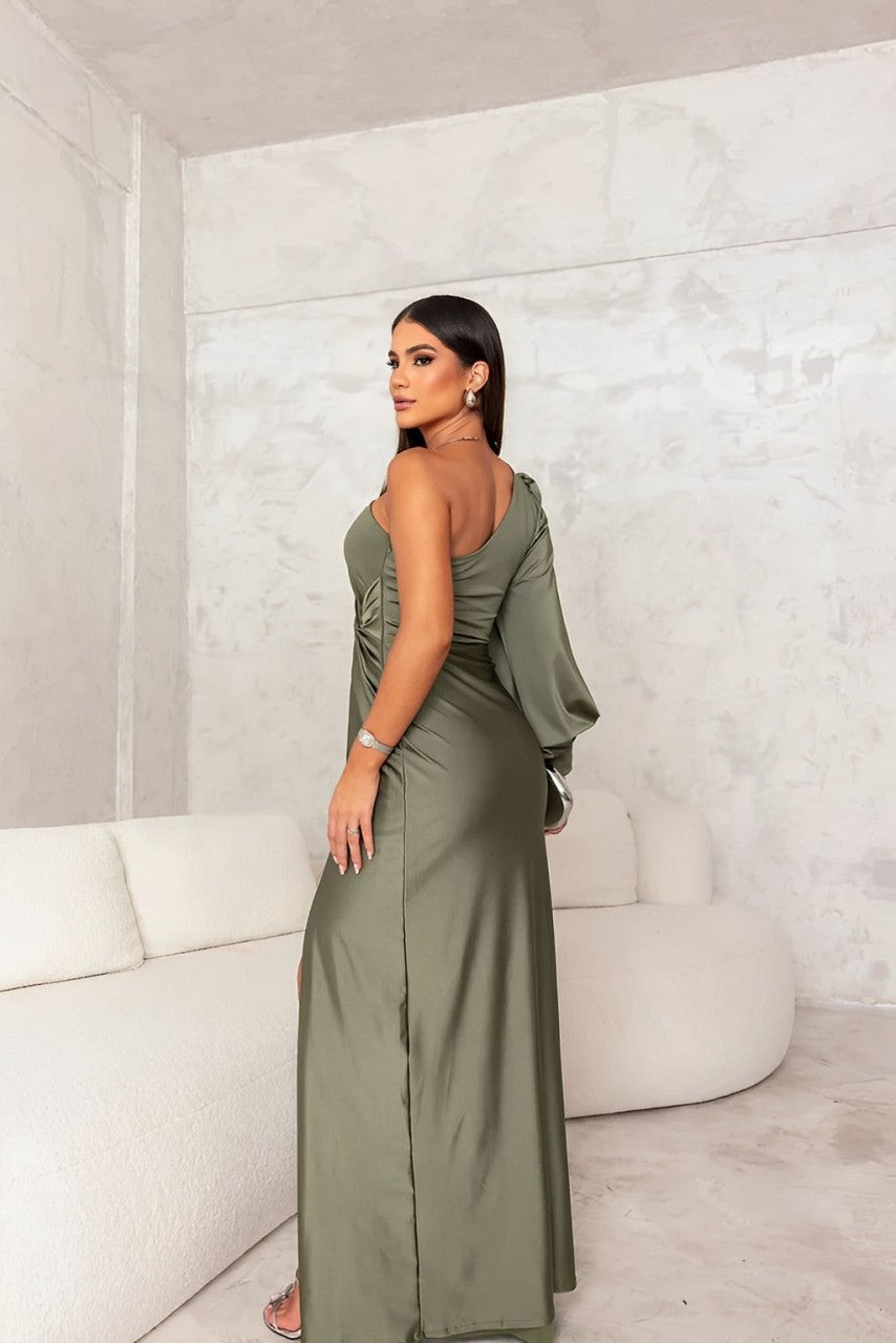 Asymmetric Satin Maxi Dress