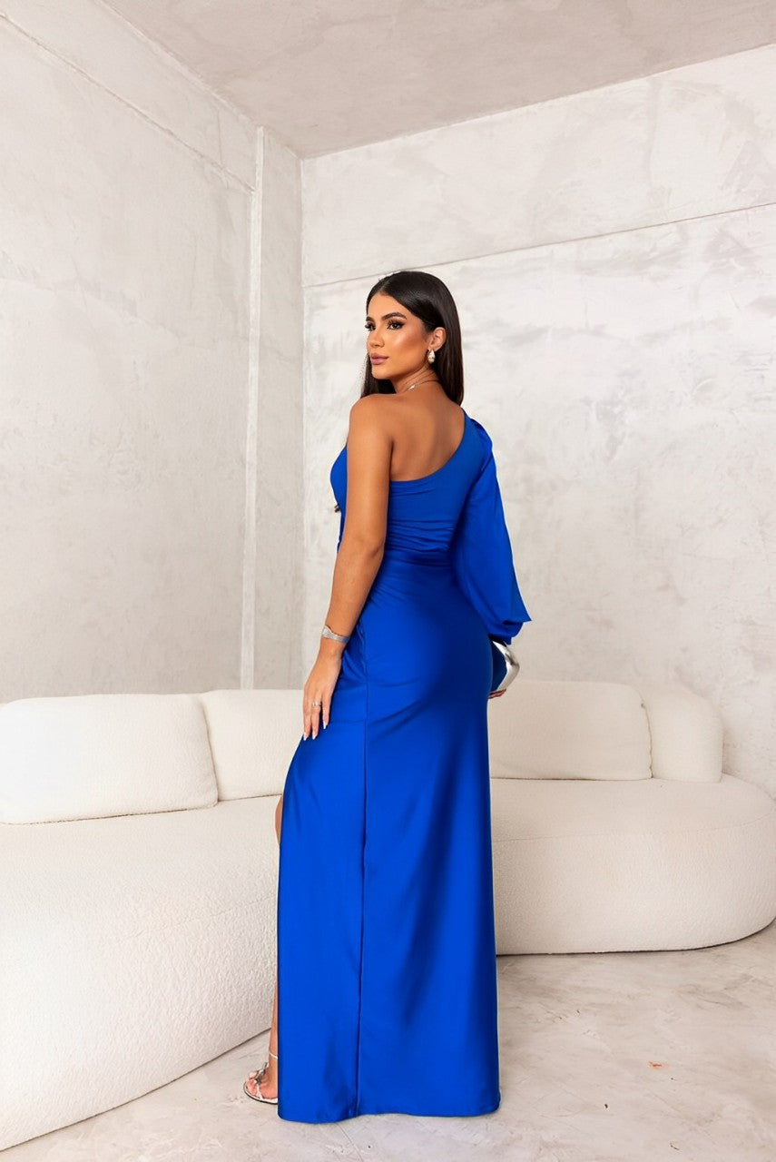 Asymmetric Satin Maxi Dress
