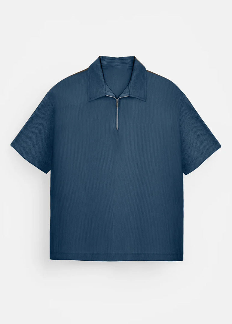 Oversize Textured Zipper Polo T-Shirt
