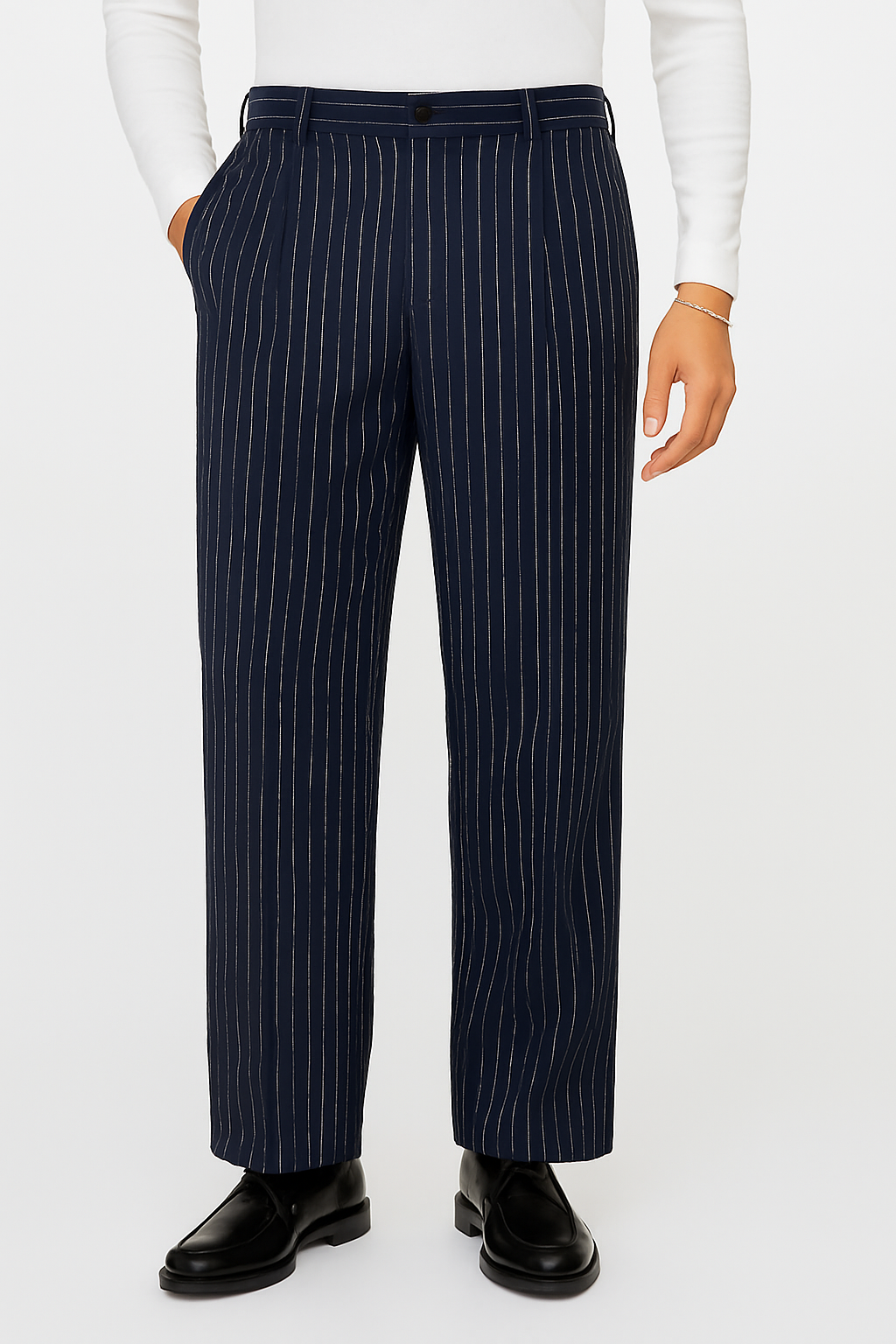 Pinstripe Pleated Trousers