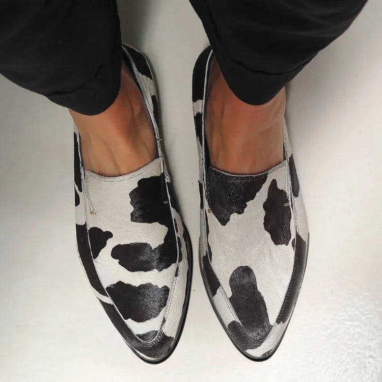 Cow Print Loafers with Haircalf Texture