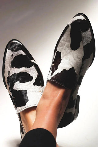 Cow Print Loafers with Haircalf Texture