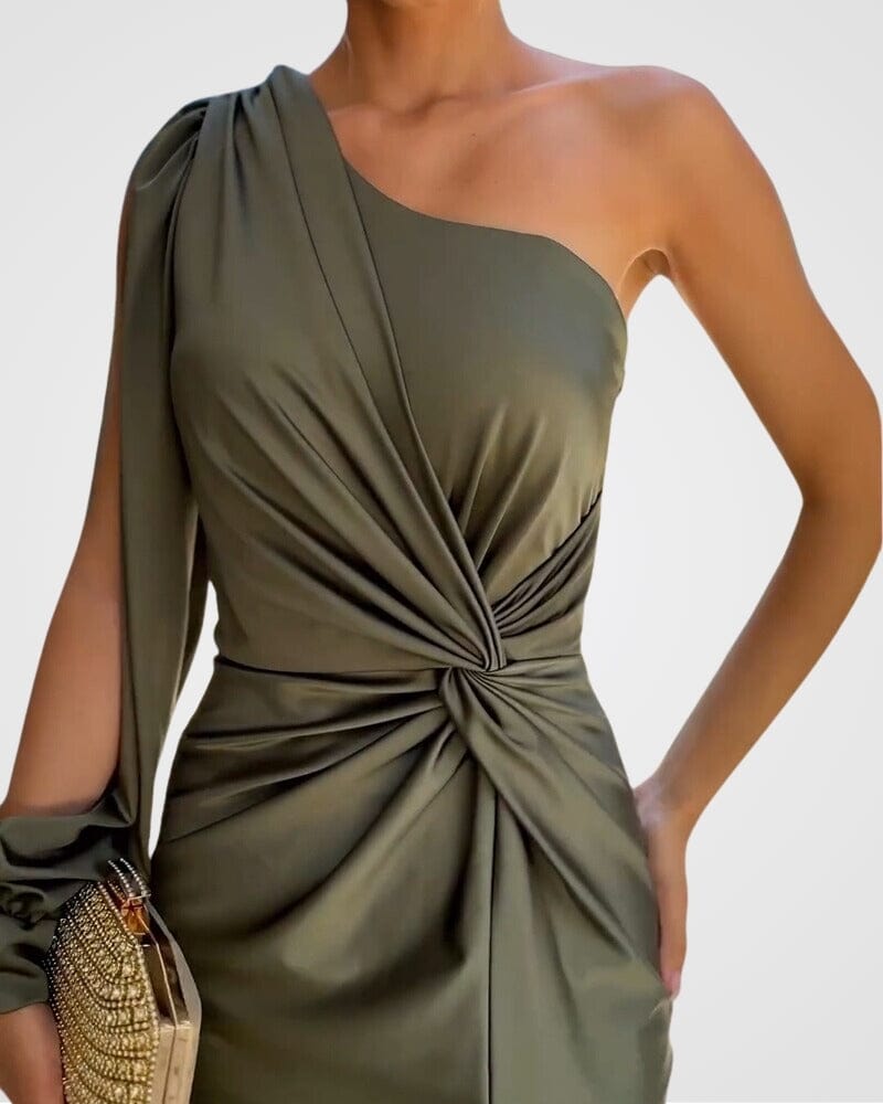 Draped One-Shoulder Satin Dress