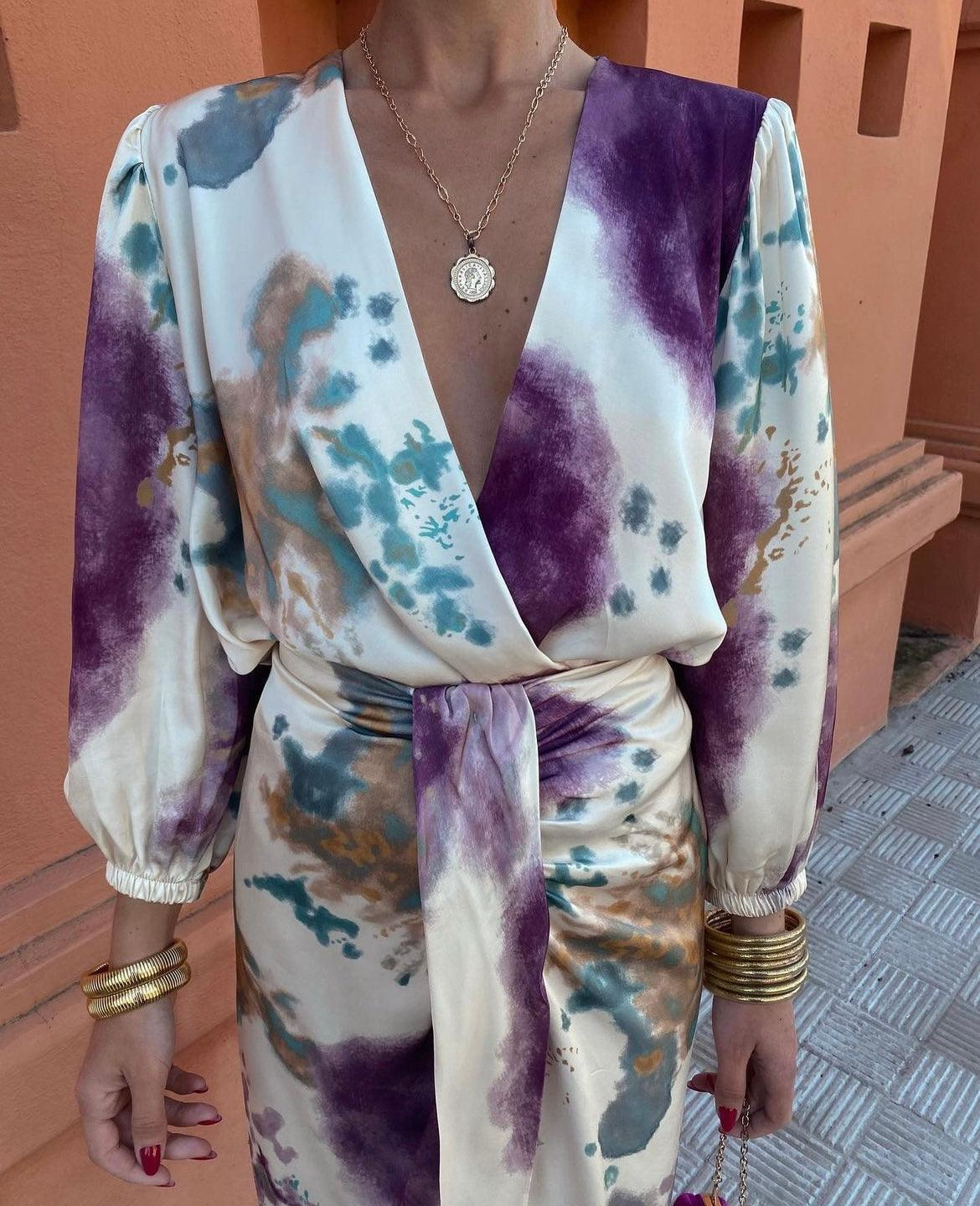 Draped Satin Midi Dress