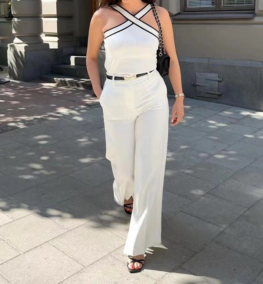 Contrast Trim Cross-Strap Knit Top