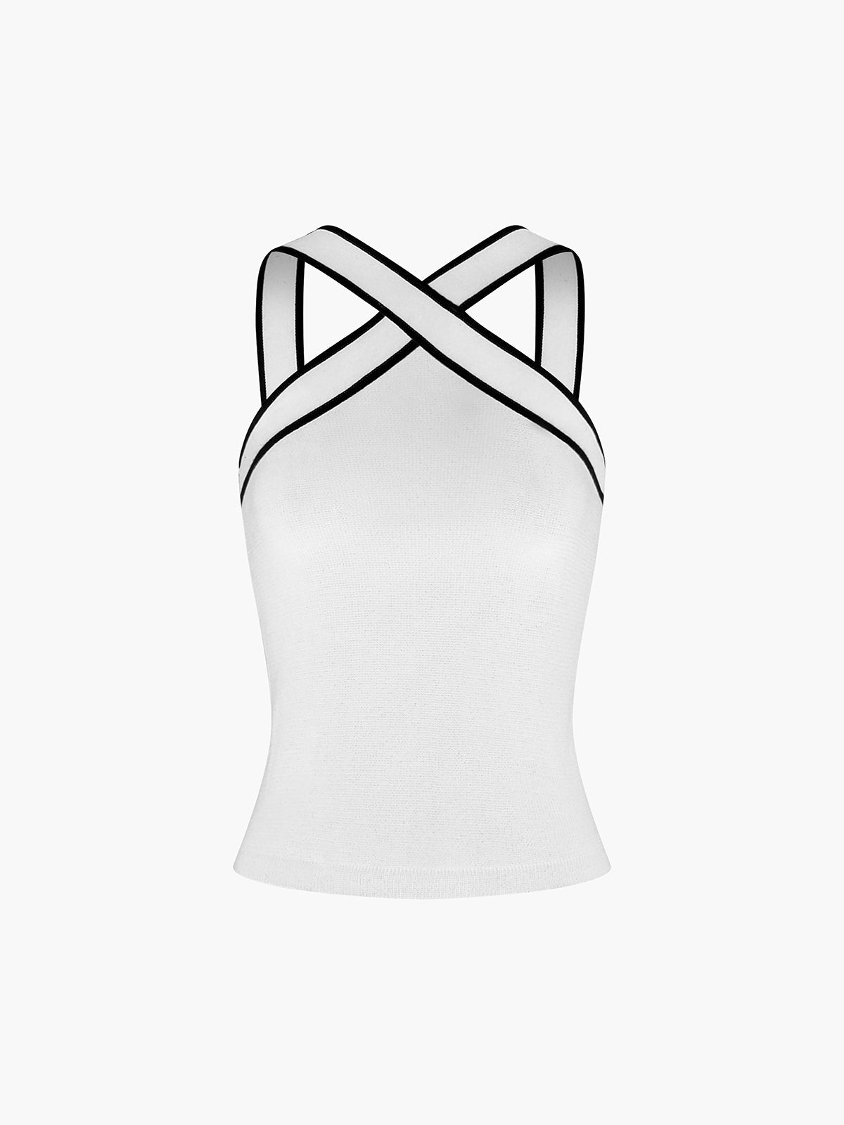 Contrast Trim Cross-Strap Knit Top