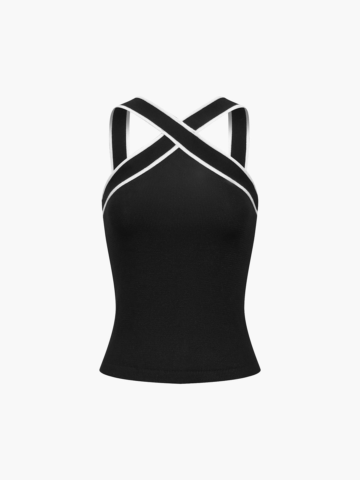 Contrast Trim Cross-Strap Knit Top