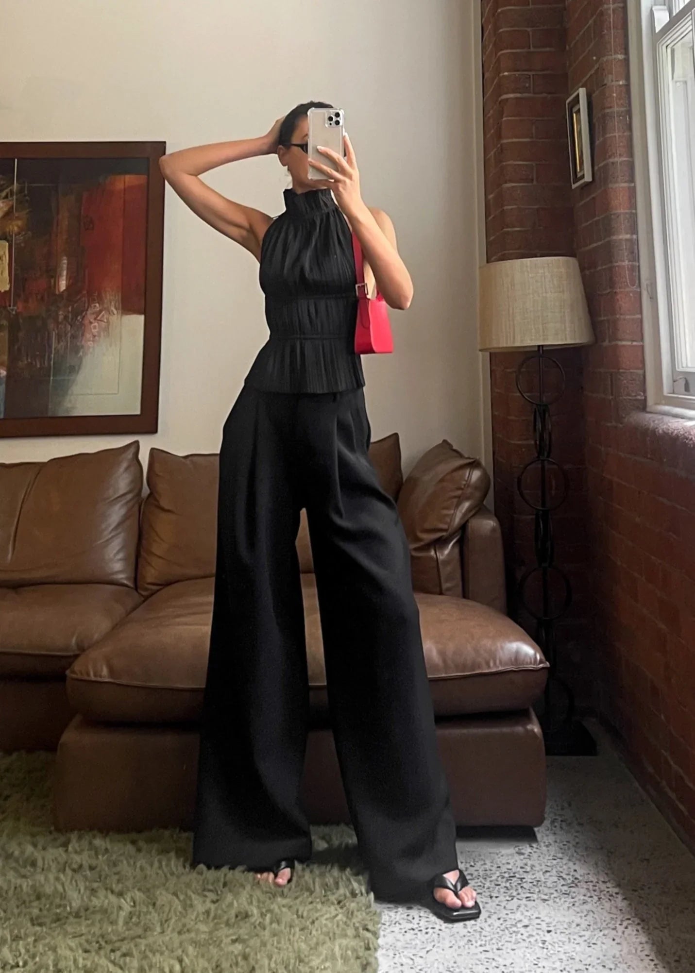 Pleated Halter Top with Open Back
