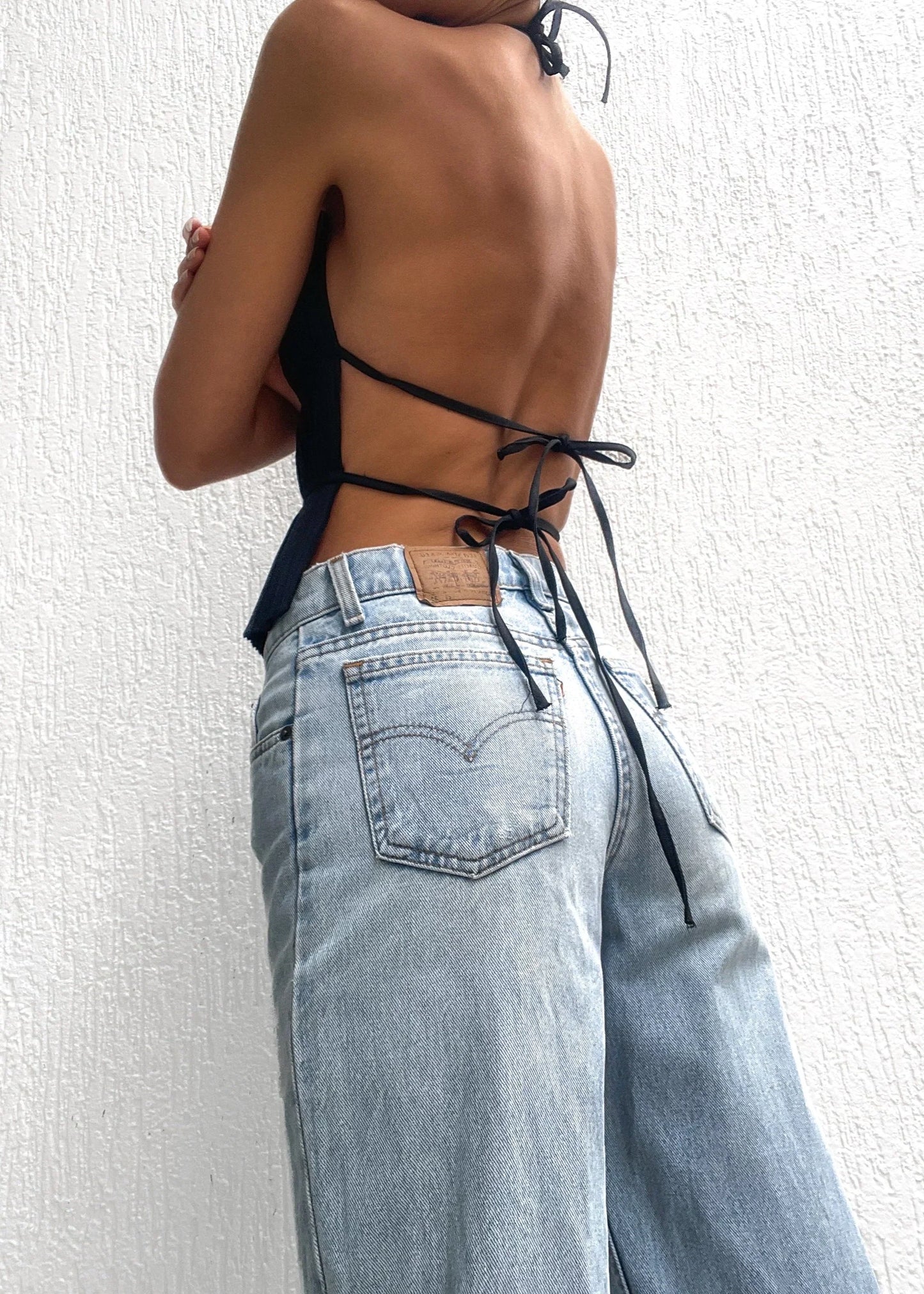 Pleated Halter Top with Open Back