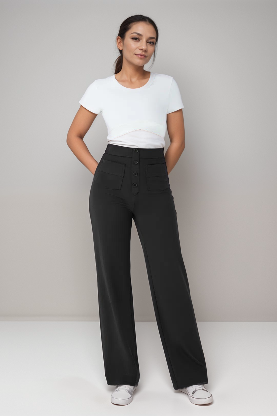 Elastic High-Waisted Pants