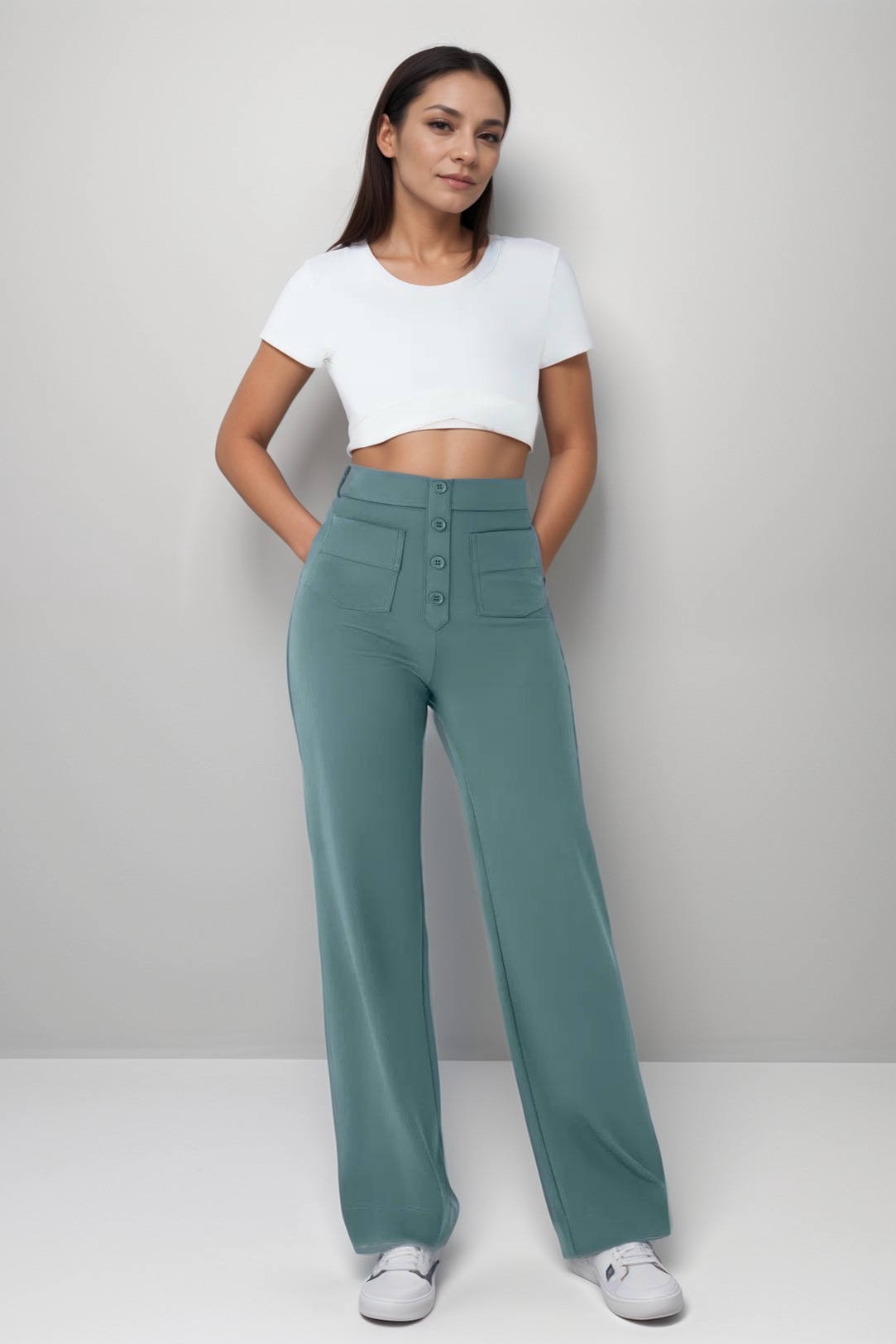 Elastic High-Waisted Pants