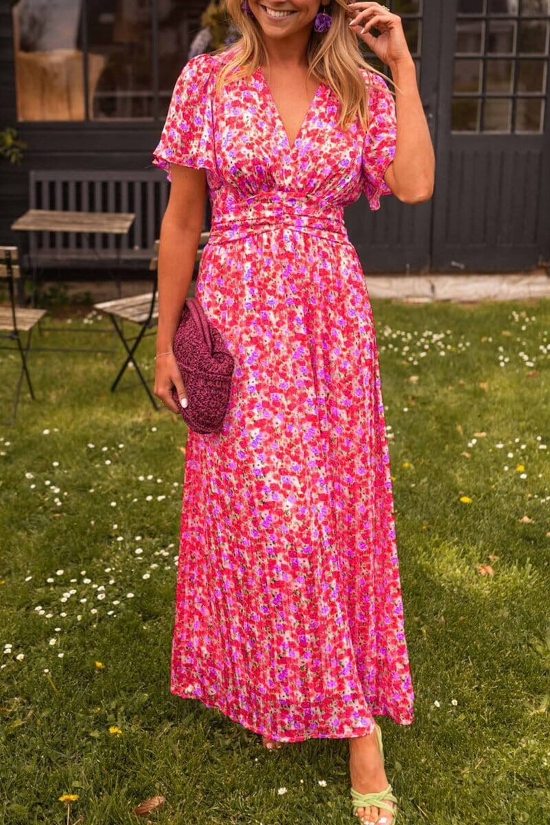 Floral Maxi Dress with V-Neckline