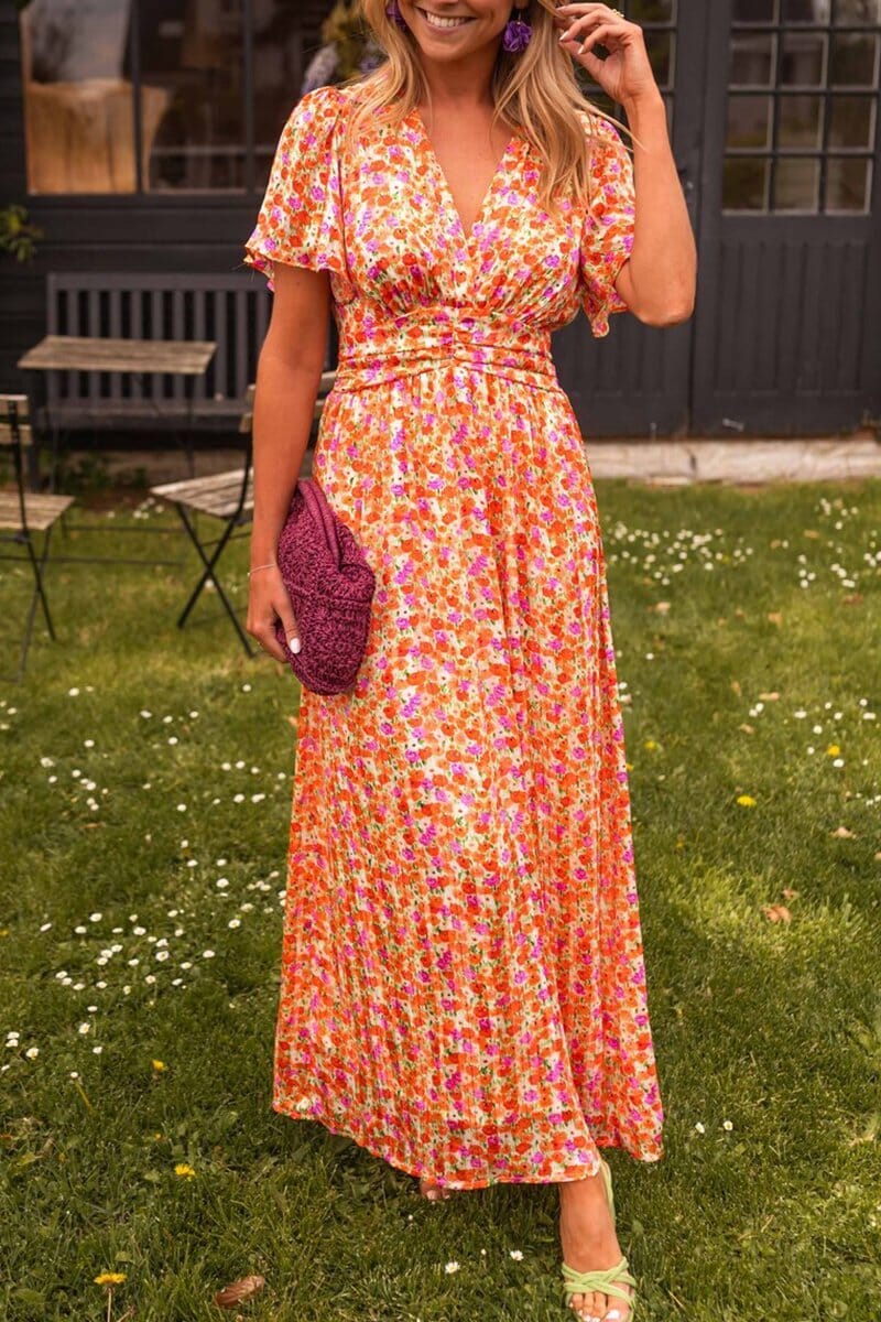 Floral Maxi Dress with V-Neckline