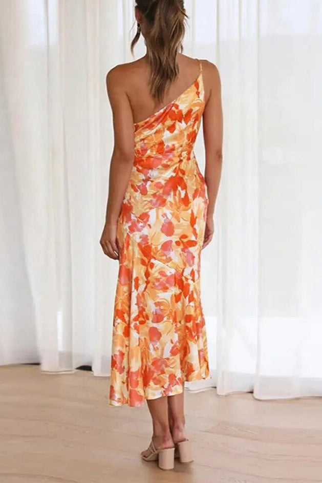 Floral One-Shoulder Midi Dress