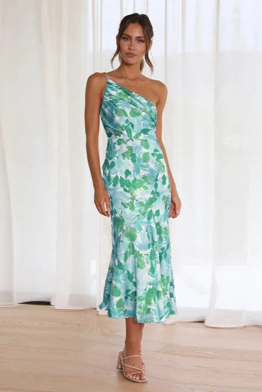 Floral One-Shoulder Midi Dress
