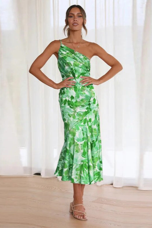 Floral One-Shoulder Midi Dress