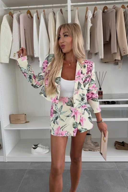 Floral Print Blazer & Mini Skirt Set