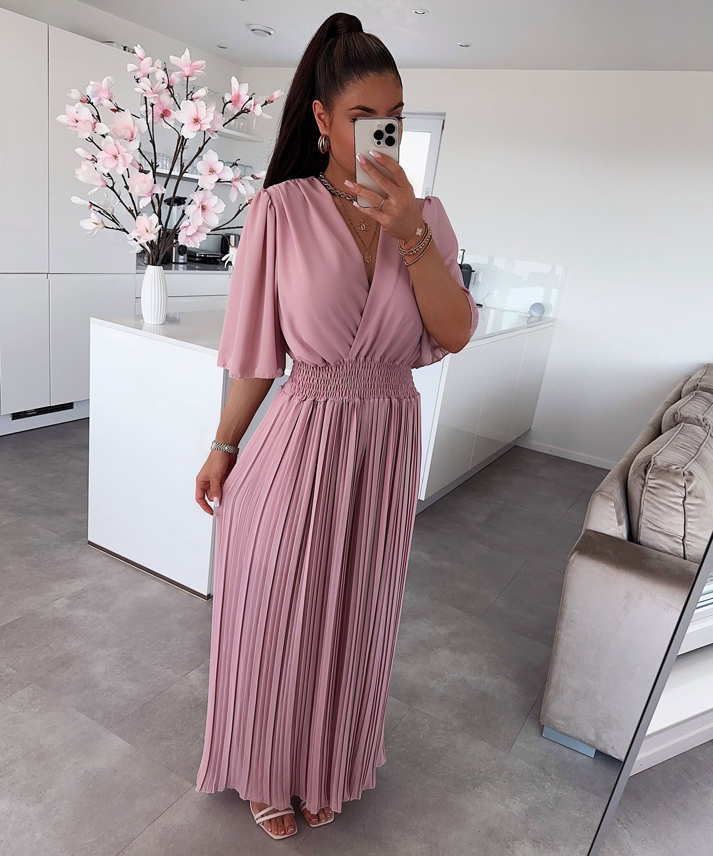 Flowy Long Jumpsuit with Crossover Neckline