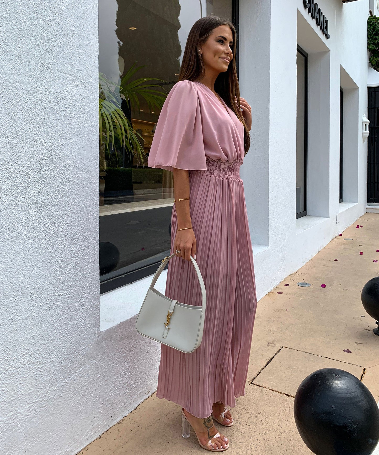 Flowy Long Jumpsuit with Crossover Neckline