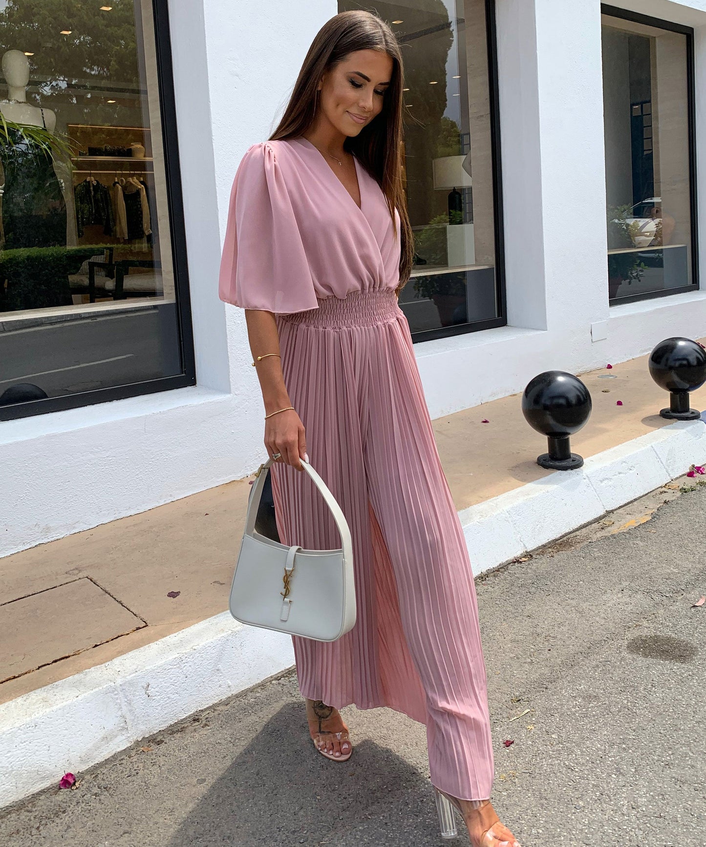 Flowy Long Jumpsuit with Crossover Neckline