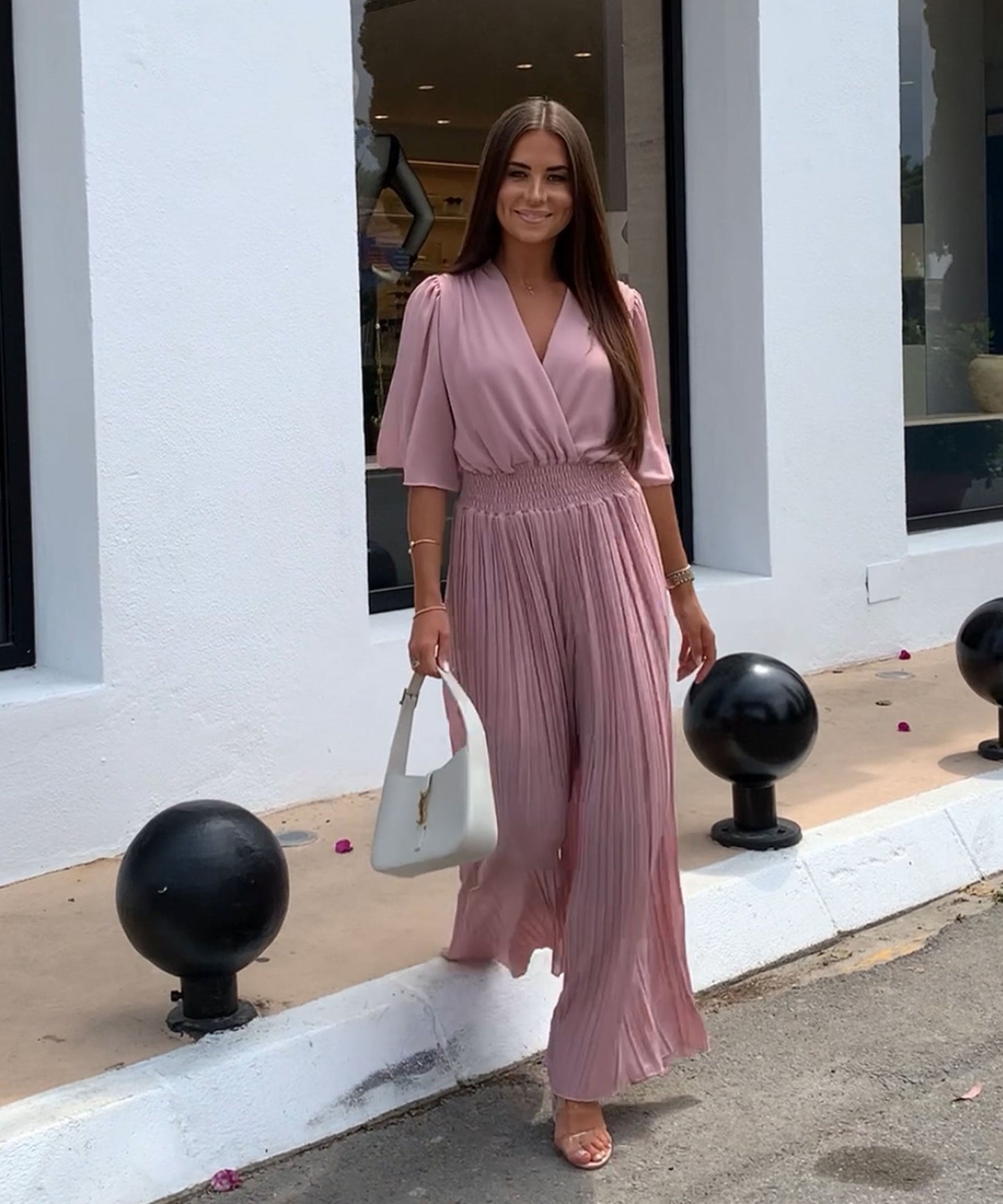 Flowy Long Jumpsuit with Crossover Neckline