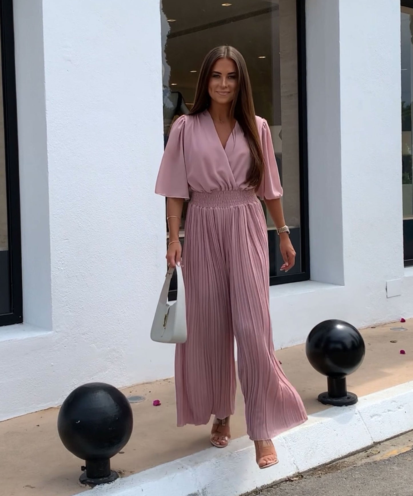 Flowy Long Jumpsuit with Crossover Neckline