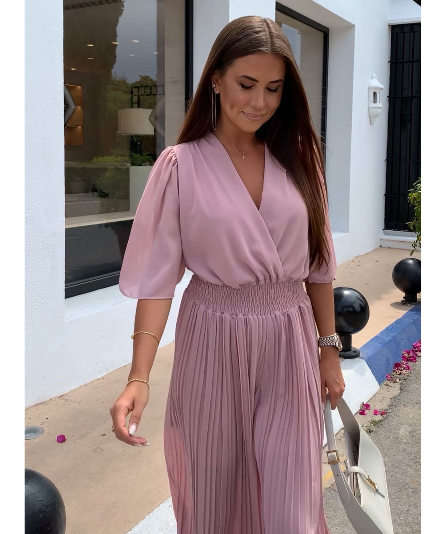 Flowy Long Jumpsuit with Crossover Neckline