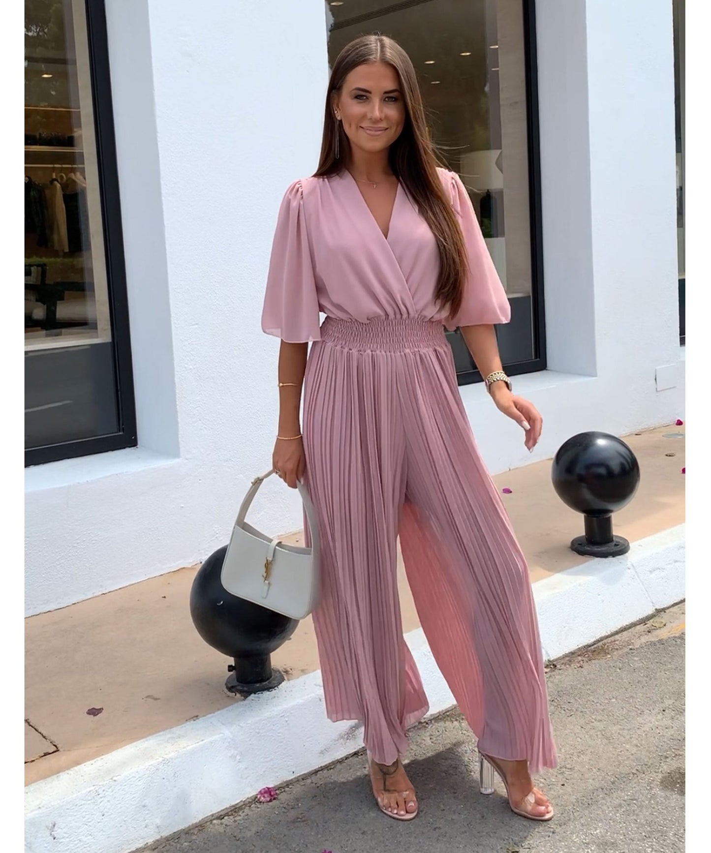 Flowy Long Jumpsuit with Crossover Neckline