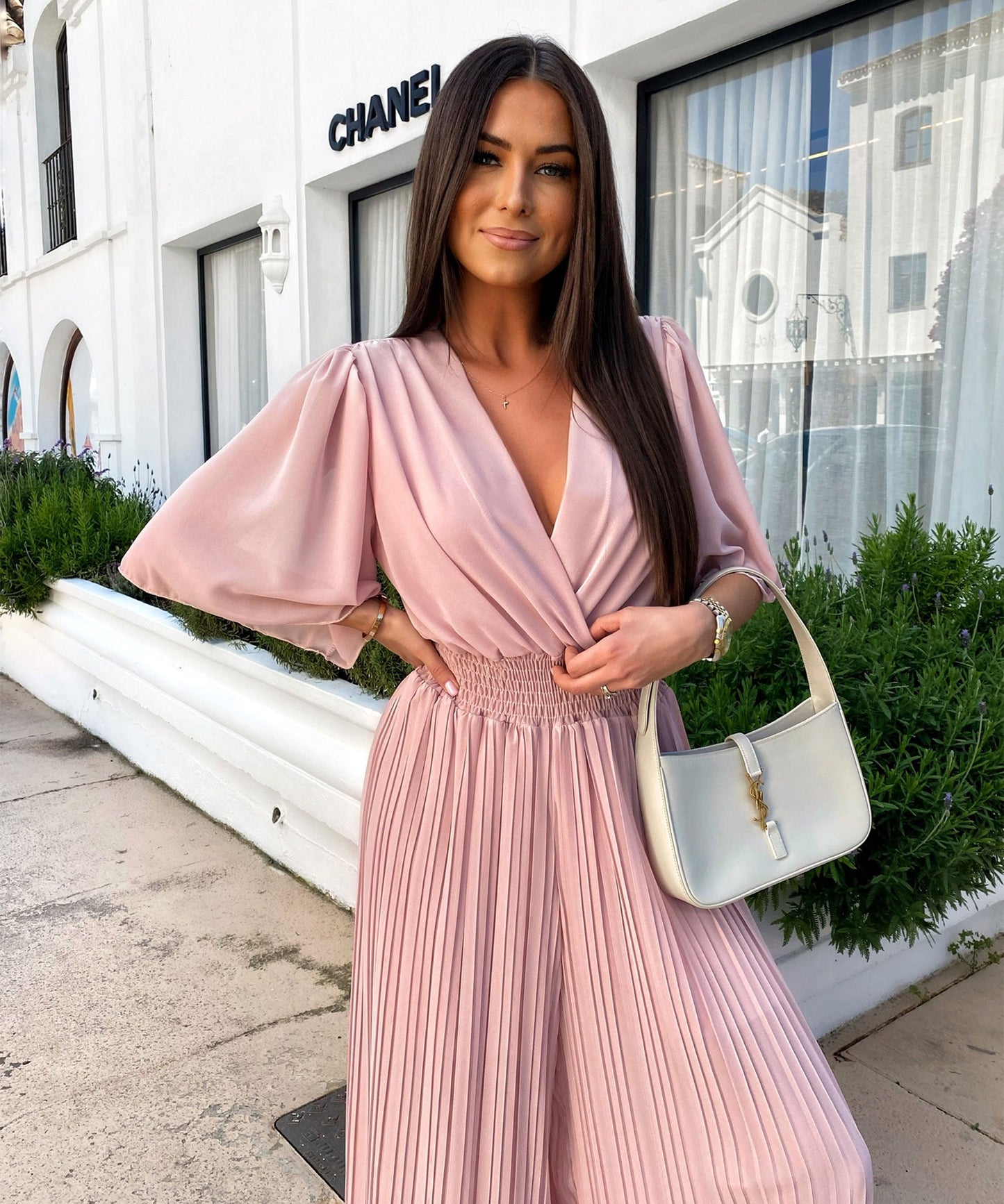 Flowy Long Jumpsuit with Crossover Neckline