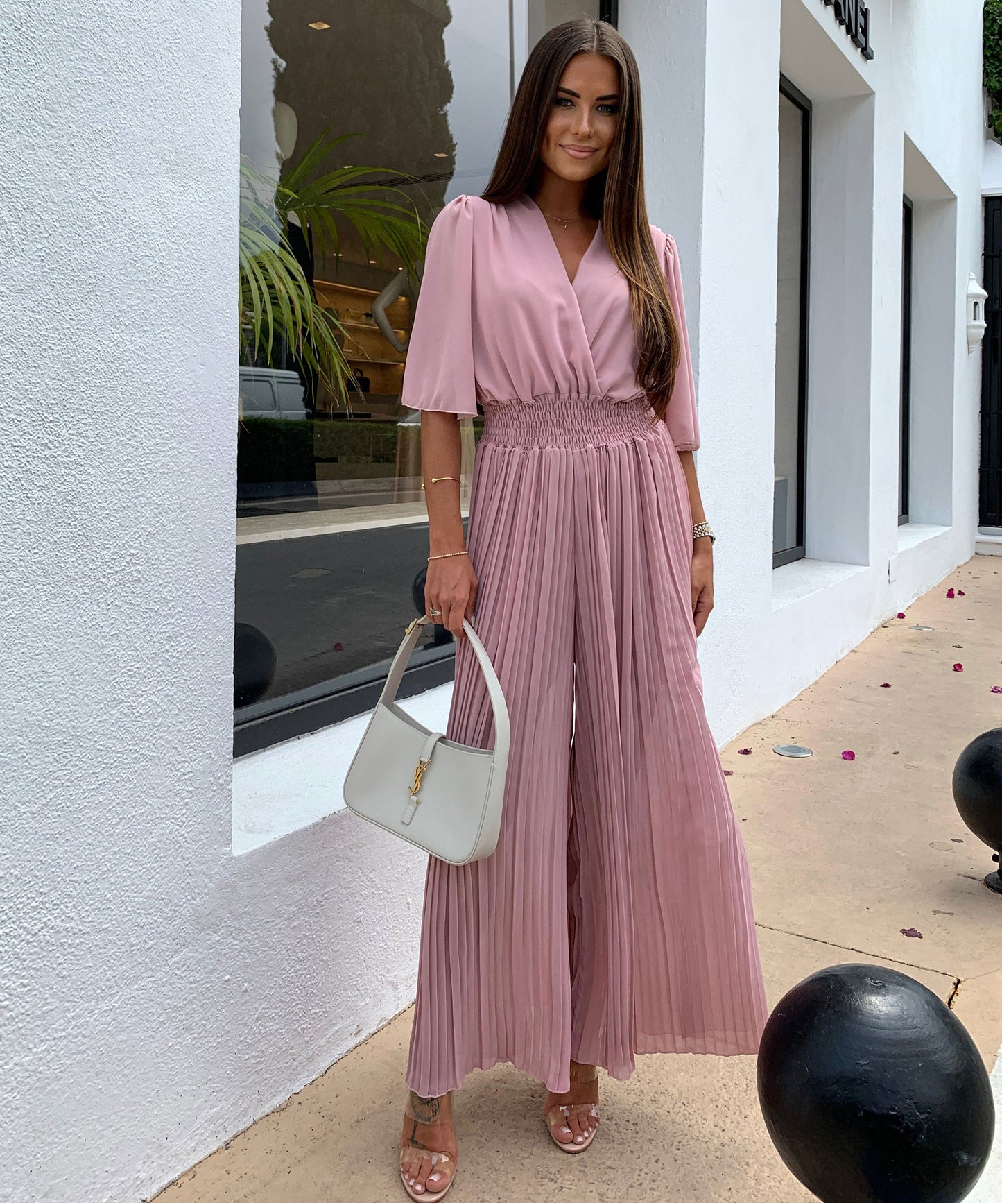 Flowy Long Jumpsuit with Crossover Neckline