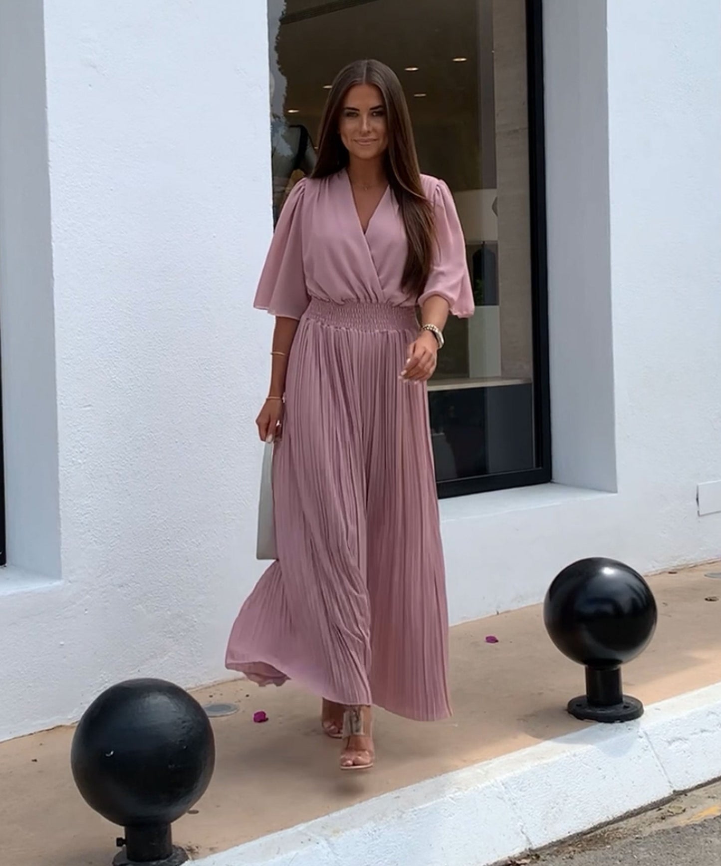 Flowy Long Jumpsuit with Crossover Neckline