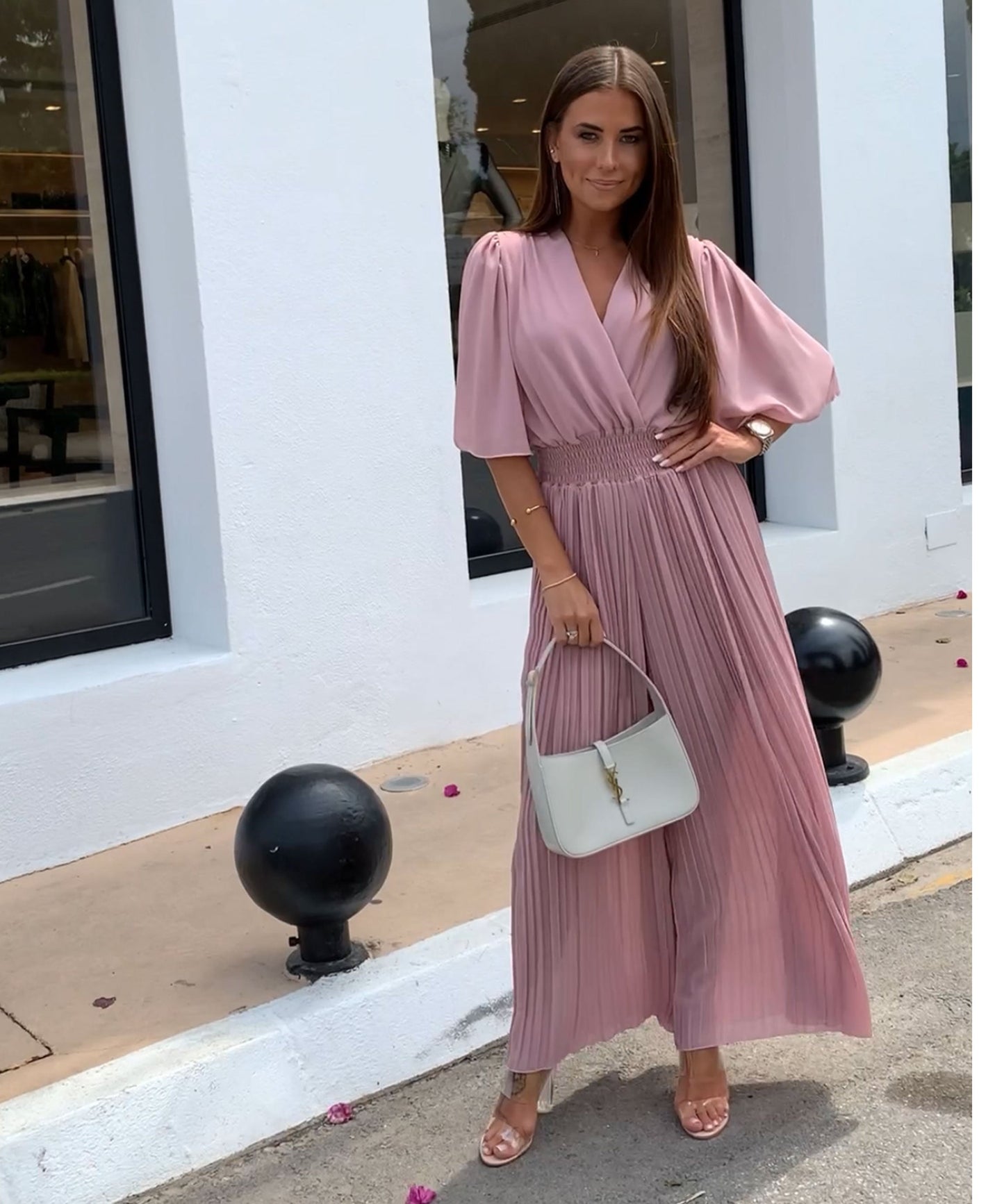 Flowy Long Jumpsuit with Crossover Neckline