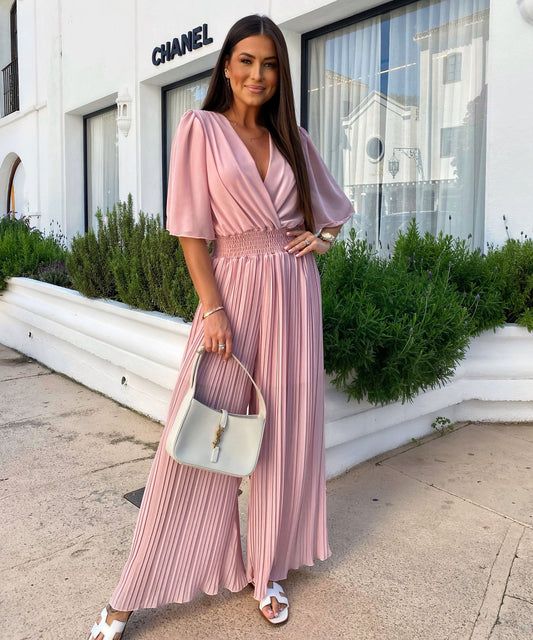 Flowy Long Jumpsuit with Crossover Neckline