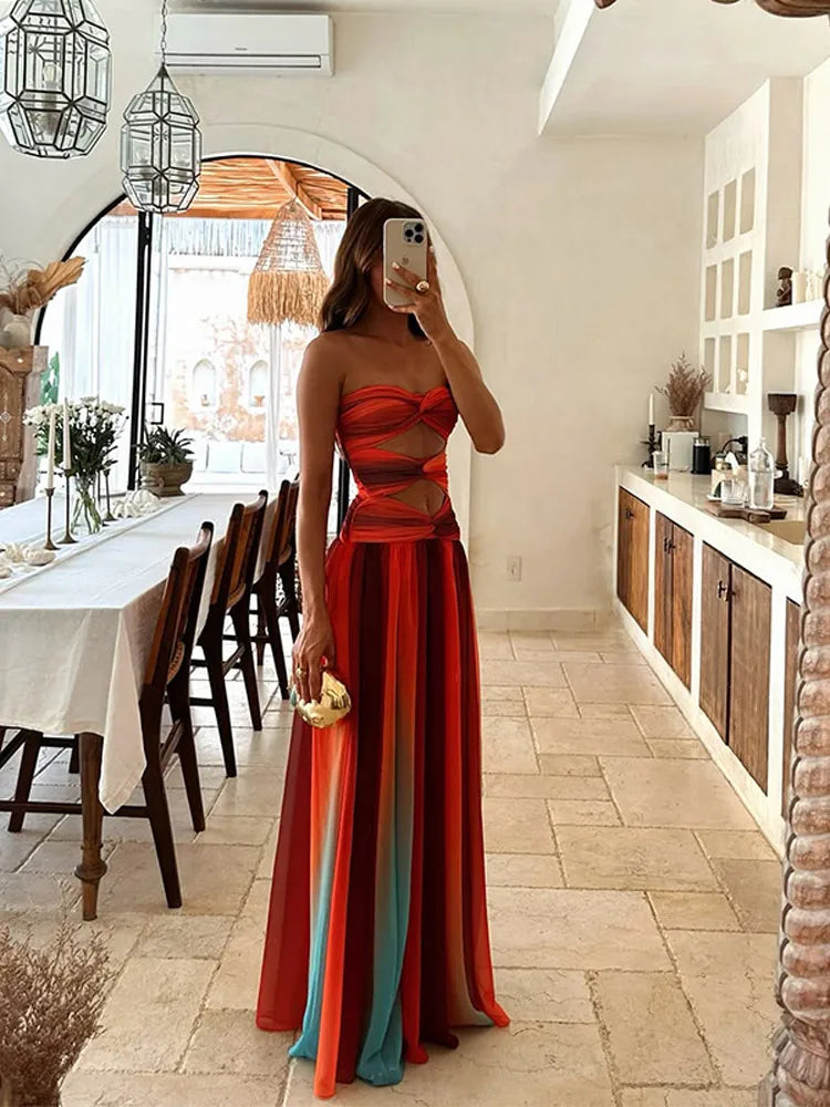 Gradient Chiffon Cut-Out Maxi Dress