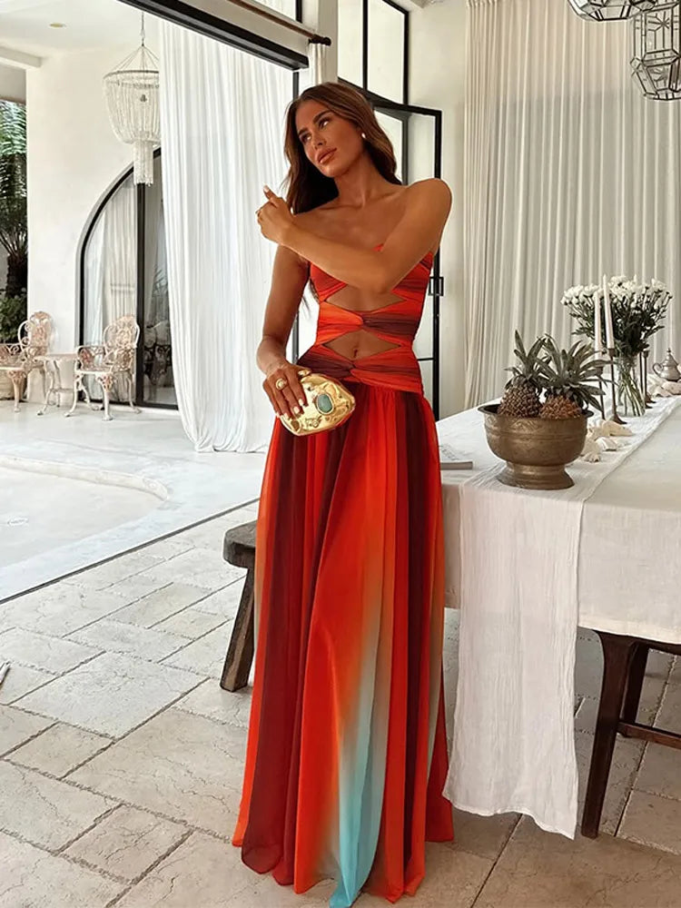 Gradient Chiffon Cut-Out Maxi Dress