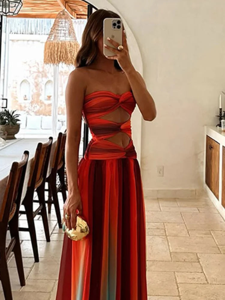 Gradient Chiffon Cut-Out Maxi Dress