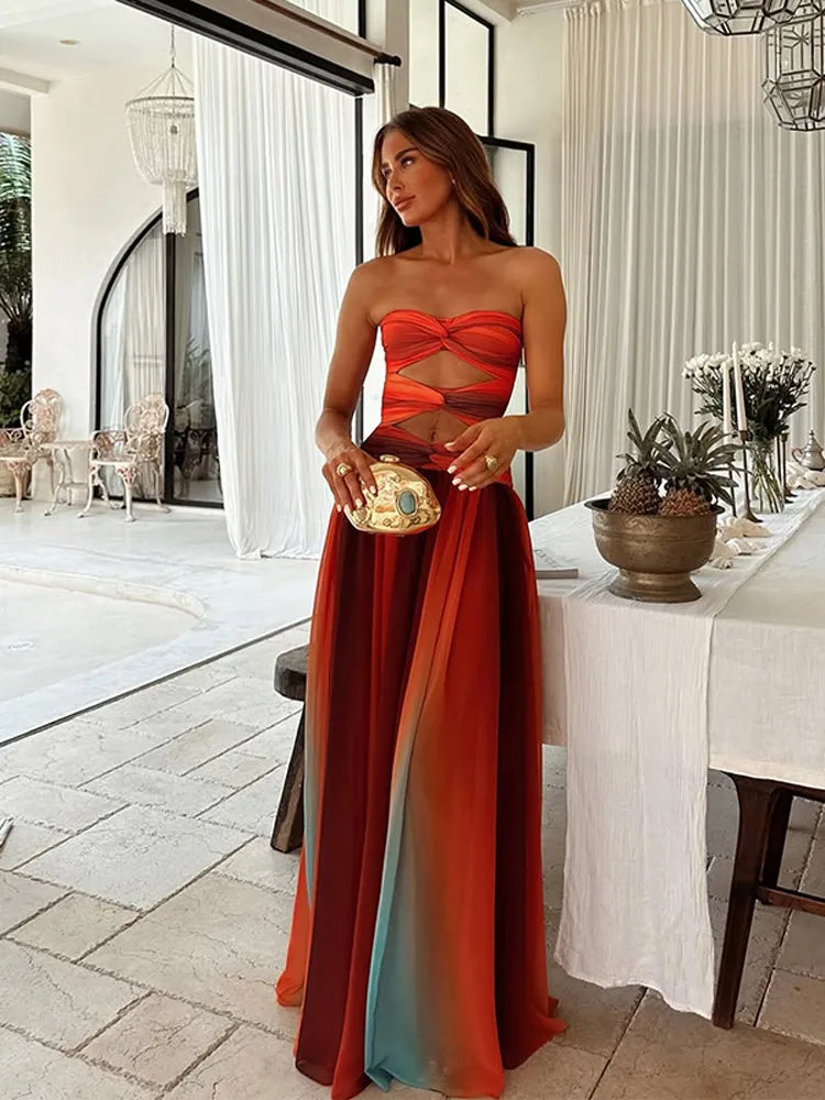 Gradient Chiffon Cut-Out Maxi Dress
