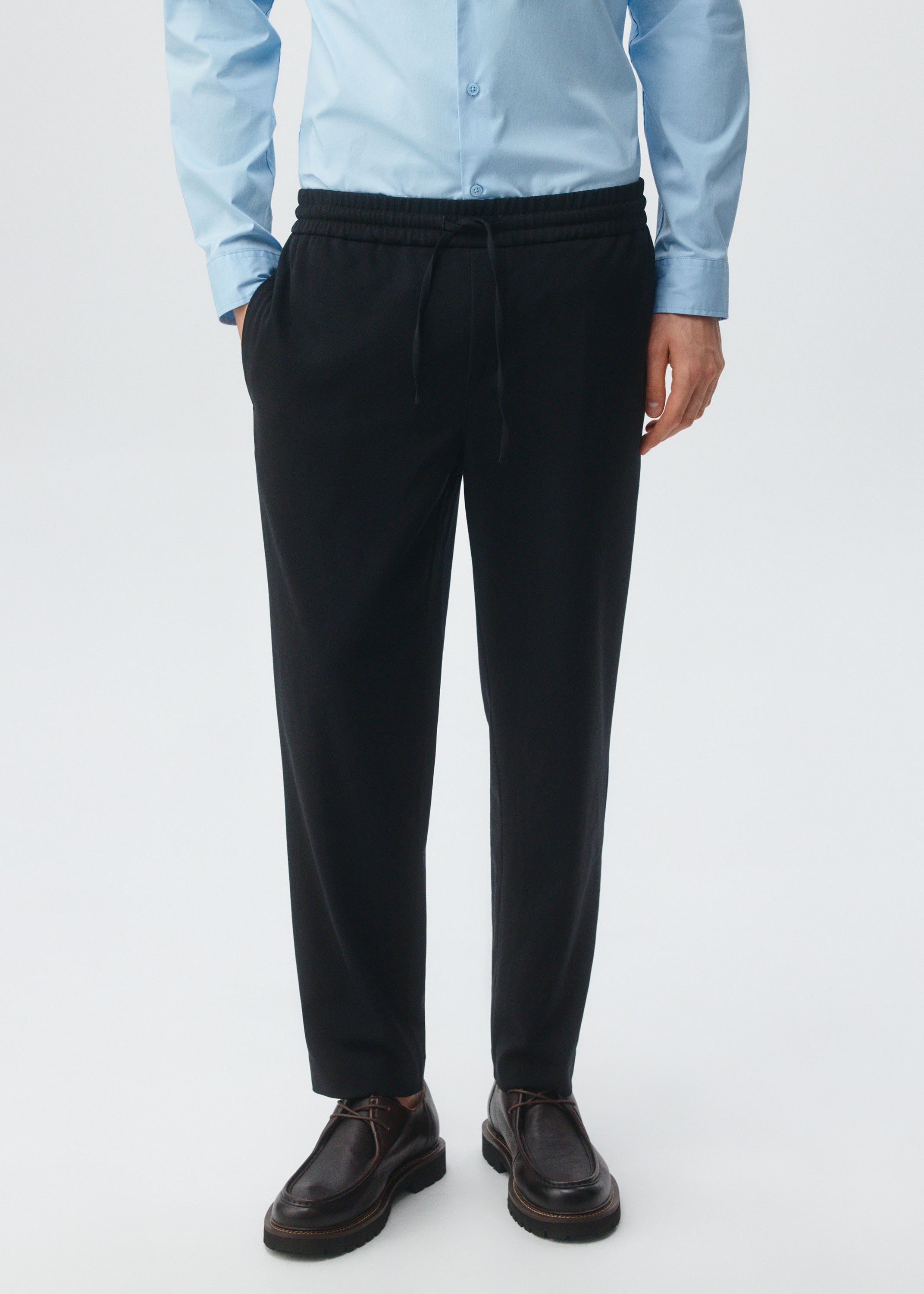 SLIM FIT PANTS WITH ELASTIC WAIST AND MID RISE BLACK