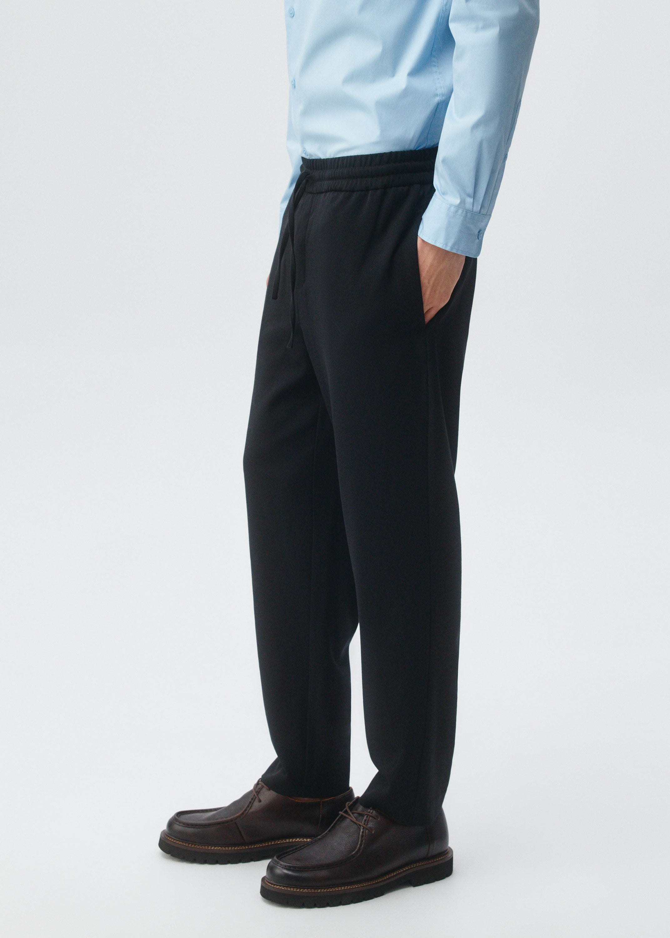 SLIM FIT PANTS WITH ELASTIC WAIST AND MID RISE BLACK