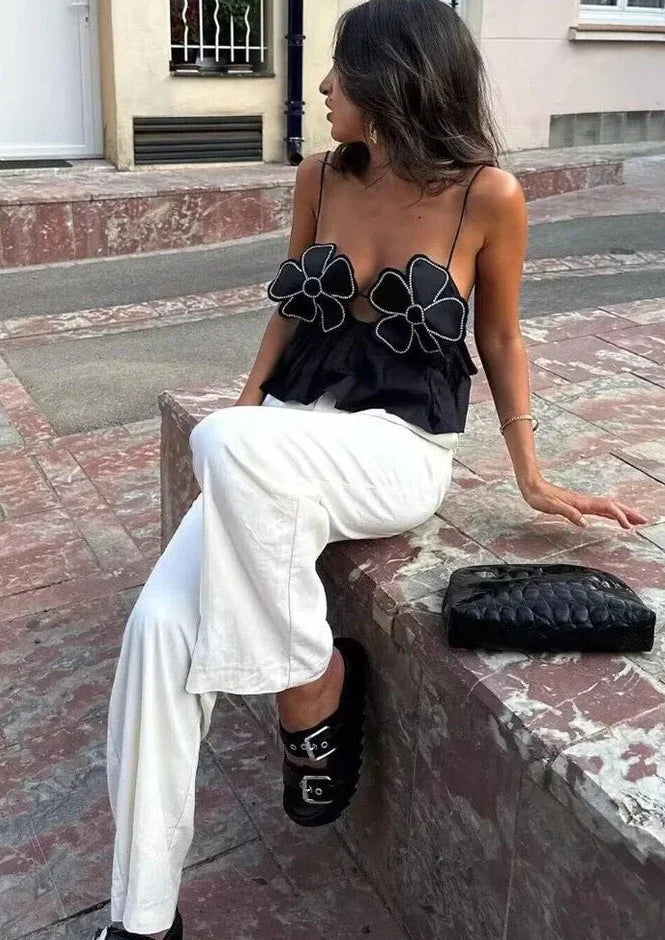Cropped Top With Floral Applique
