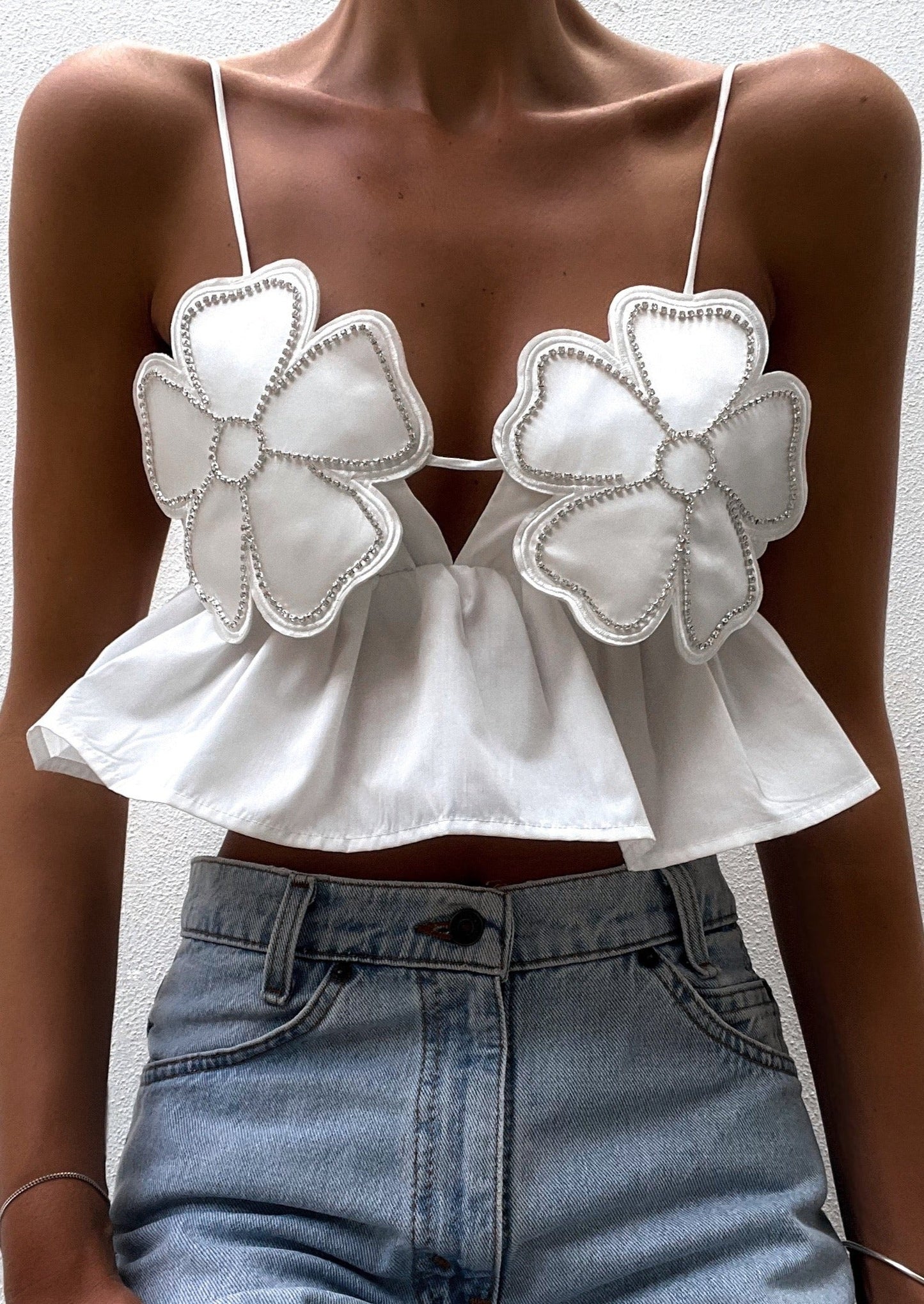 Cropped Top With Floral Applique
