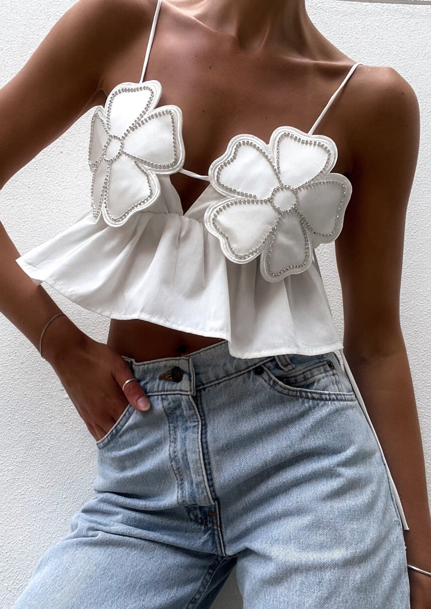 Cropped Top With Floral Applique