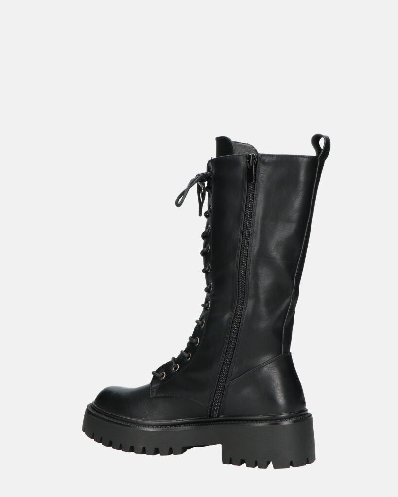 JULIANA - Black Lace-Up Ankle Boots With Side Zip